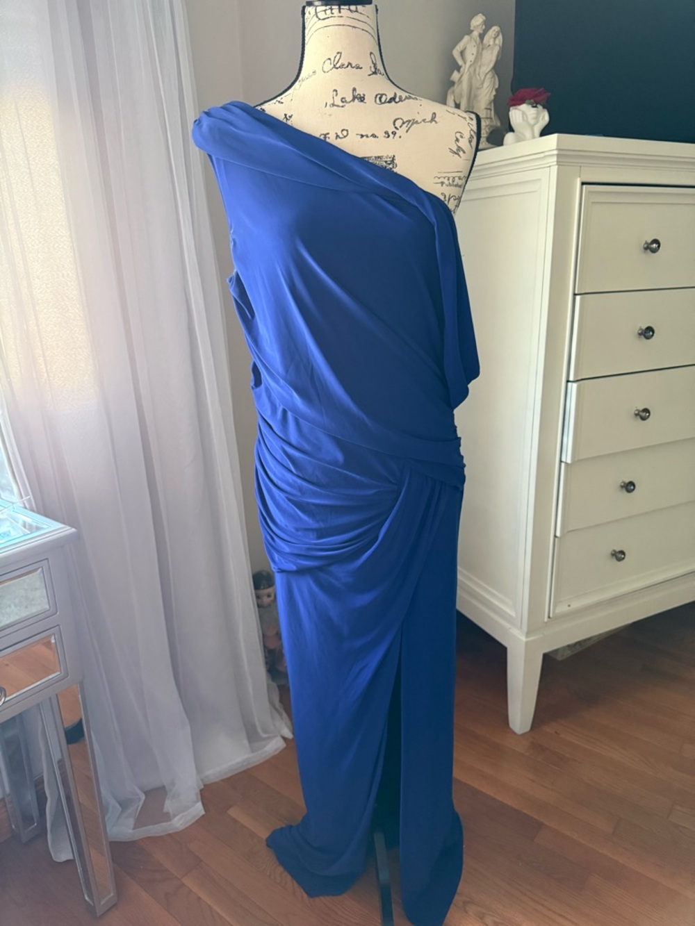 Windsor One-Shoulder Cobalt Blue Draped Evening Gown